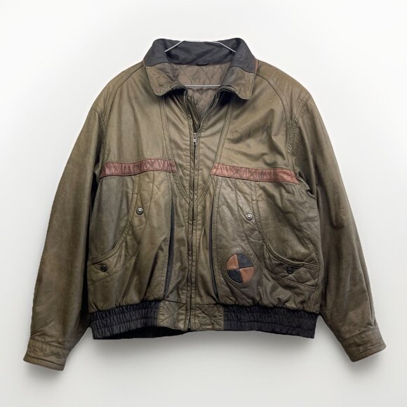 CORDOVAN Montreal Leather Bomber Jacket Military Style Olive Green Men Sz 42 VTG - Picture 1 of 16